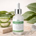 2% salicylic acid BHA serum bottle with dropper, aloe vera leaves in the background Salicylic-Acid